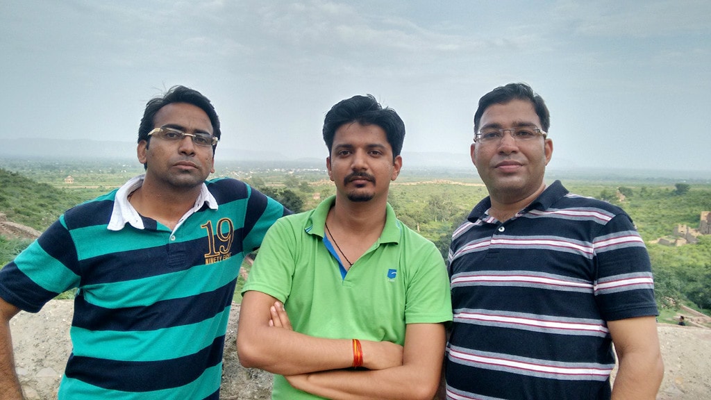 Me with friends at Top of Bhangarh Fort